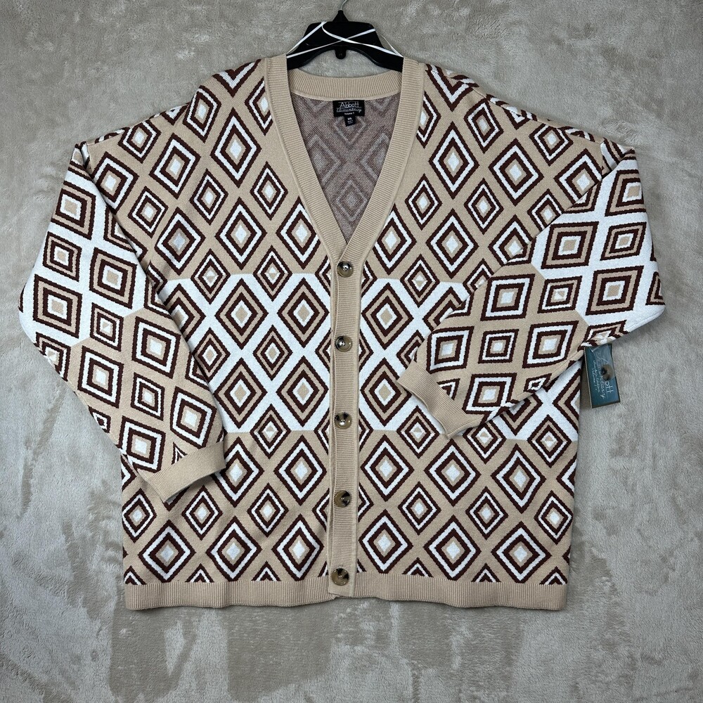 Abbott Elementary Cardigan Sweater Mens 2XL Beige Diamond Argyle Teacher TV Show